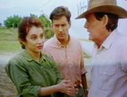 Melita Jurisic (as dr. Magda Heller) and Brett Climo (as dr. David Ratcliffe), together with Paul Cronin in The Flying Doctors.